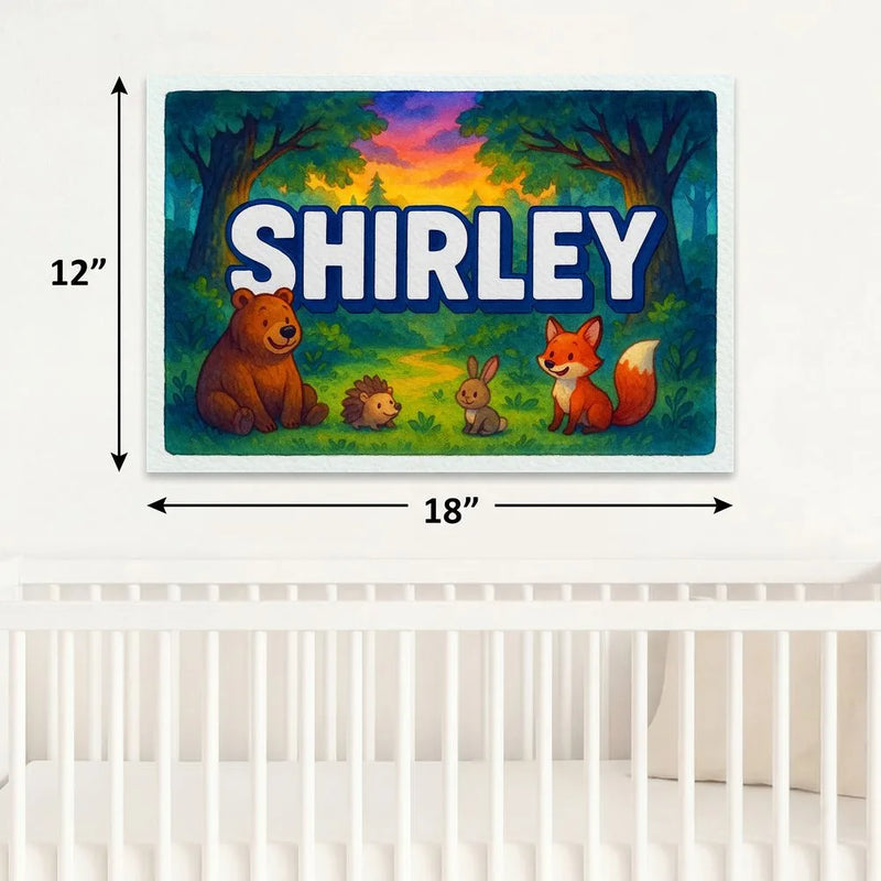 Shirley Name Art - Forest Friends personalized wall print for kids
