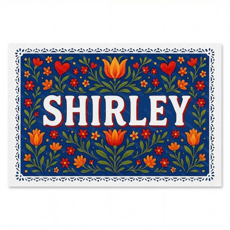 Shirley Name Art - Floral Farmhouse personalized wall print for kids