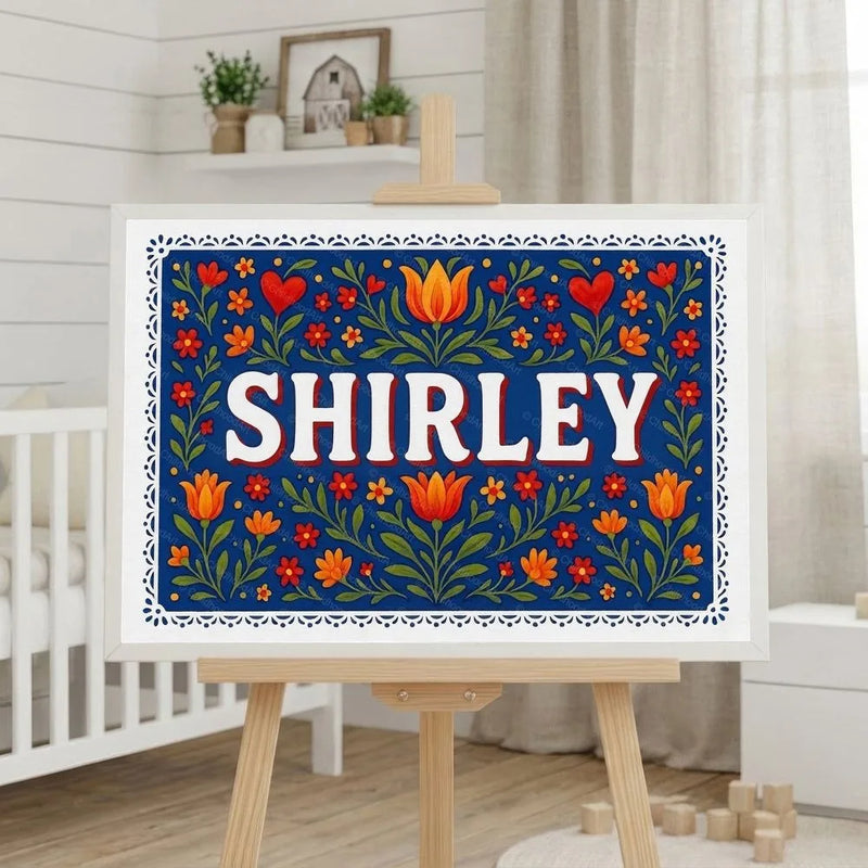 Shirley Name Art - Floral Farmhouse personalized wall print for kids