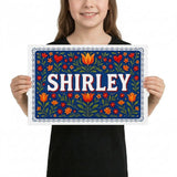 Shirley Name Art - Floral Farmhouse personalized wall print for kids