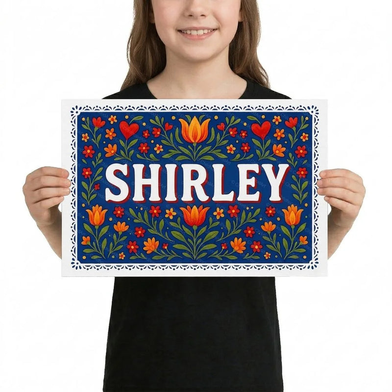 Shirley Name Art - Floral Farmhouse personalized wall print for kids