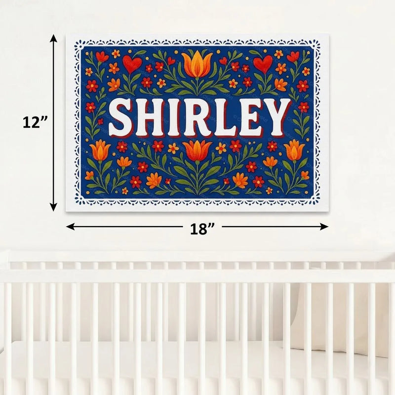Shirley Name Art - Floral Farmhouse personalized wall print for kids
