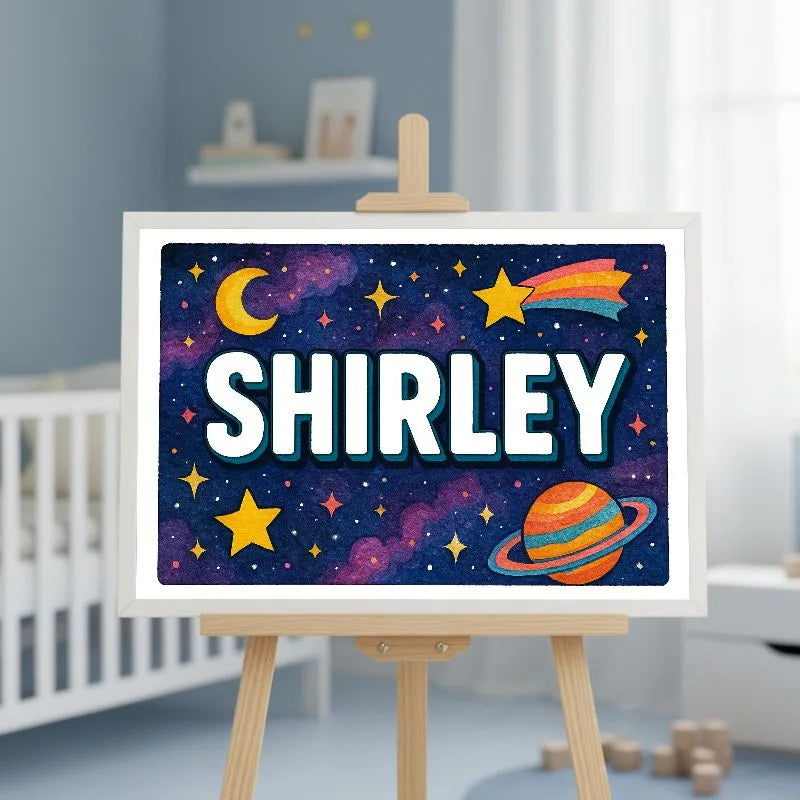 Shirley Name Art - Space Explorers personalized wall print for kids