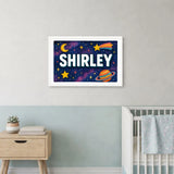 Shirley Name Art - Space Explorers personalized wall print for kids