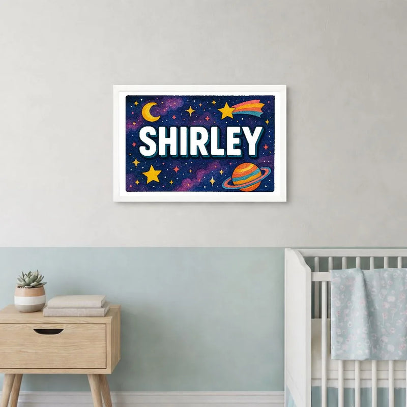 Shirley Name Art - Space Explorers personalized wall print for kids