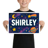 Shirley Name Art - Space Explorers personalized wall print for kids