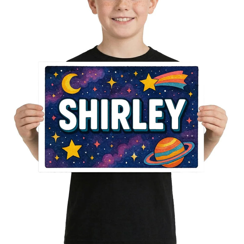 Shirley Name Art - Space Explorers personalized wall print for kids