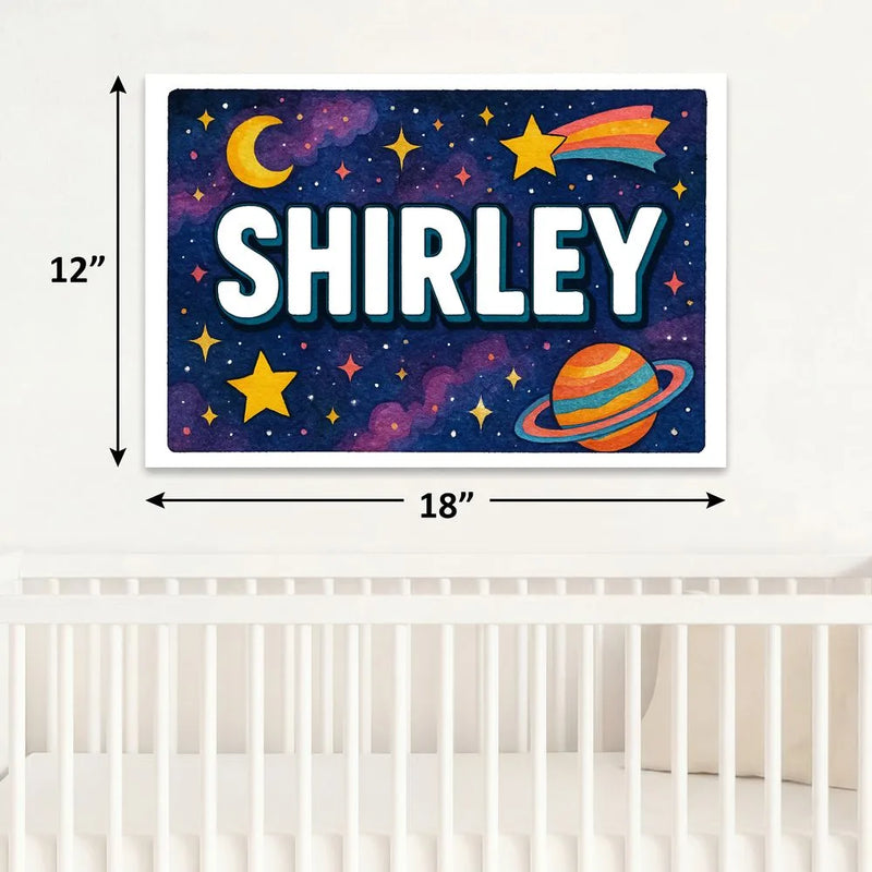 Shirley Name Art - Space Explorers personalized wall print for kids