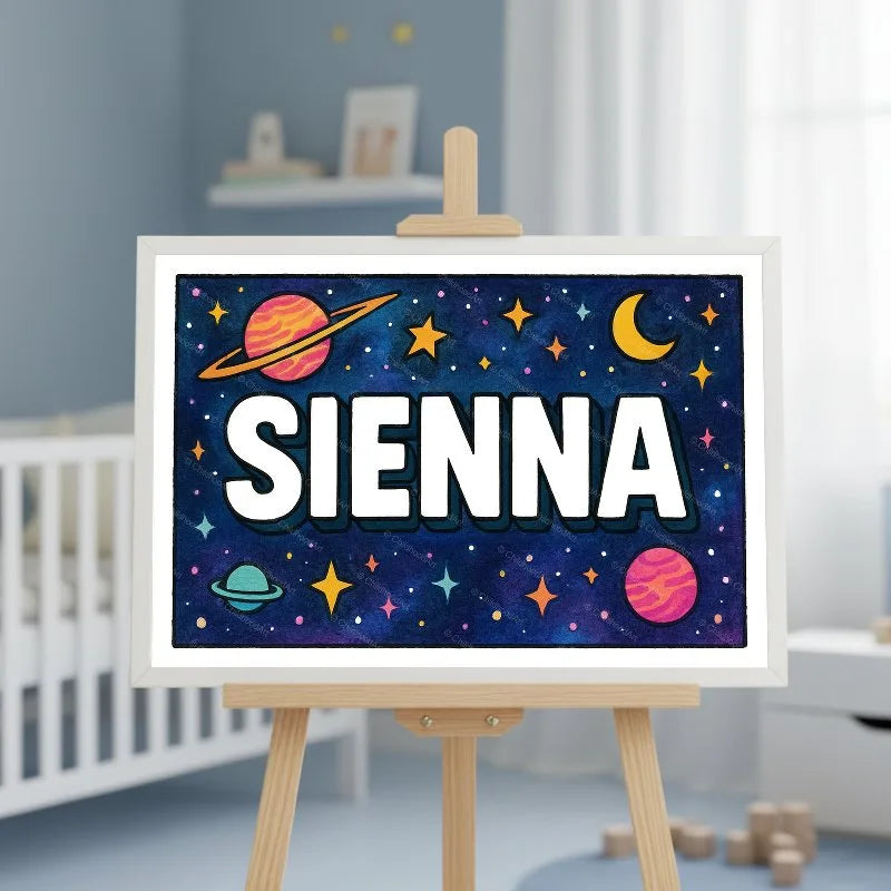 Sienna Name Art - Space Explorers personalized wall print for kids
