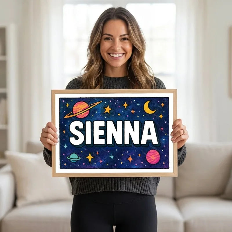 Sienna Name Art - Space Explorers personalized wall print for kids
