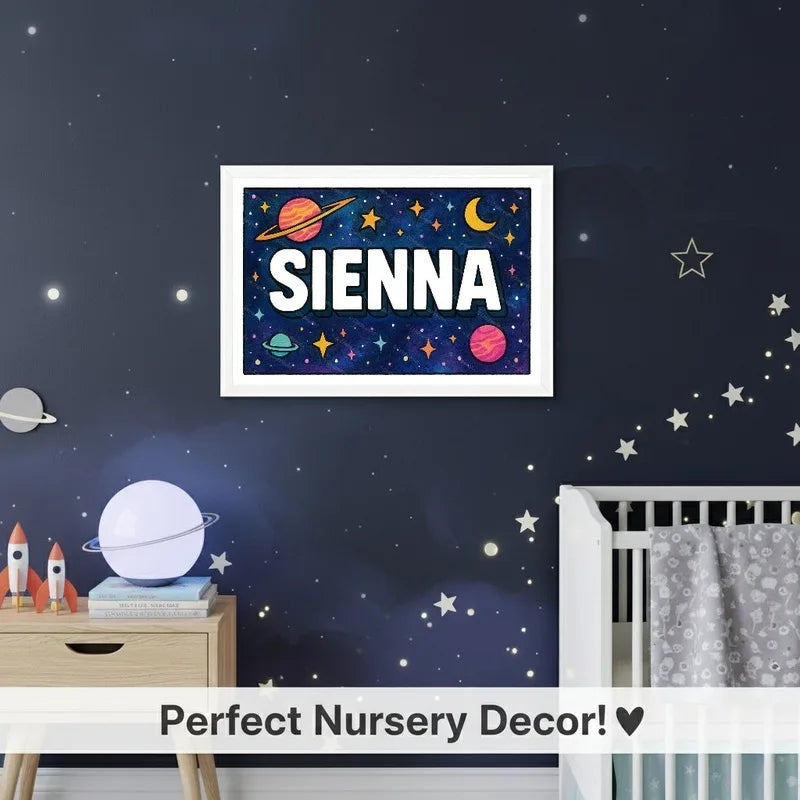 Sienna Name Art - Space Explorers personalized wall print for kids