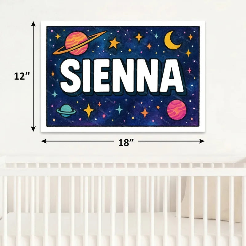 Sienna Name Art - Space Explorers personalized wall print for kids