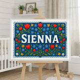Sienna Name Art - Floral Farmhouse personalized wall print for kids