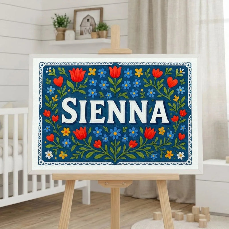 Sienna Name Art - Floral Farmhouse personalized wall print for kids