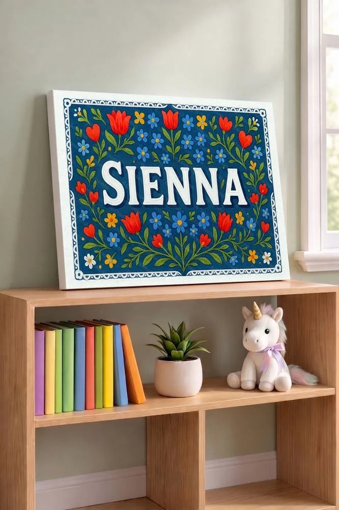 Sienna Name Art - Floral Farmhouse personalized wall print for kids