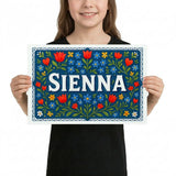Sienna Name Art - Floral Farmhouse personalized wall print for kids
