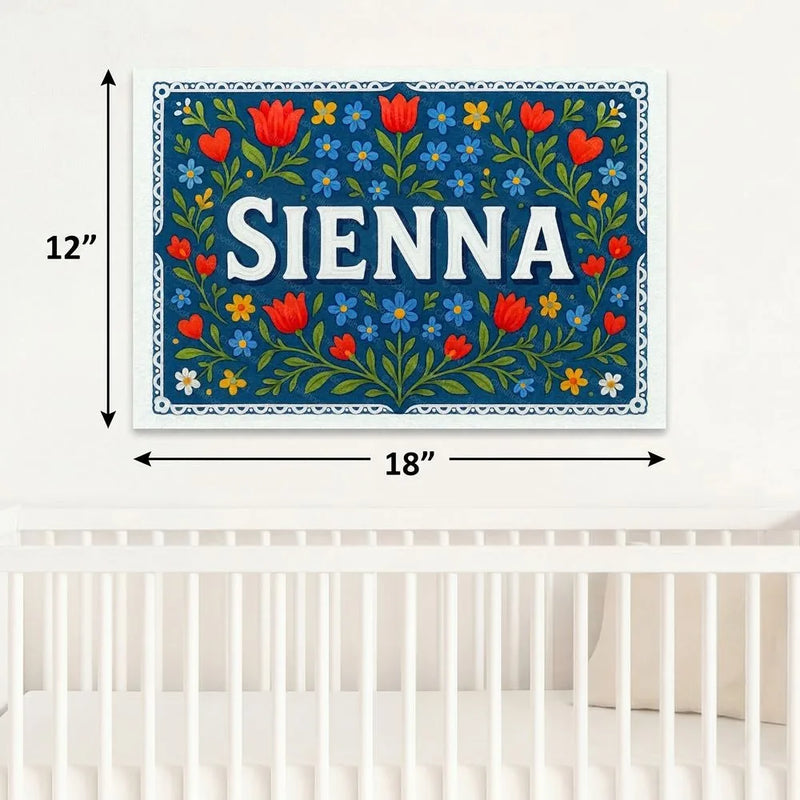 Sienna Name Art - Floral Farmhouse personalized wall print for kids
