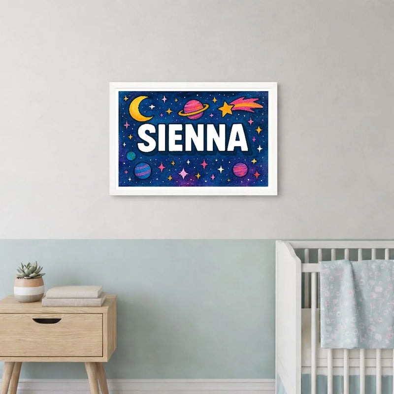 Sienna Name Art - Space Explorers personalized wall print for kids