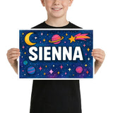 Sienna Name Art - Space Explorers personalized wall print for kids
