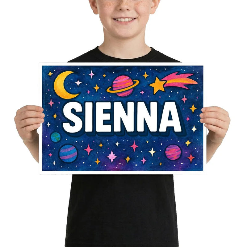 Sienna Name Art - Space Explorers personalized wall print for kids