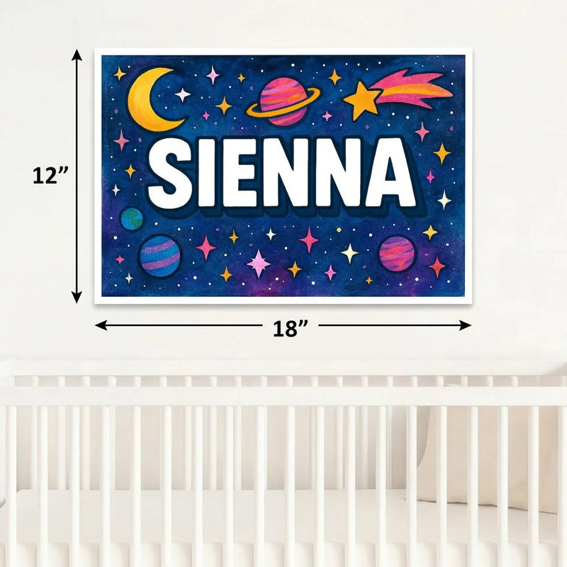 Sienna Name Art - Space Explorers personalized wall print for kids