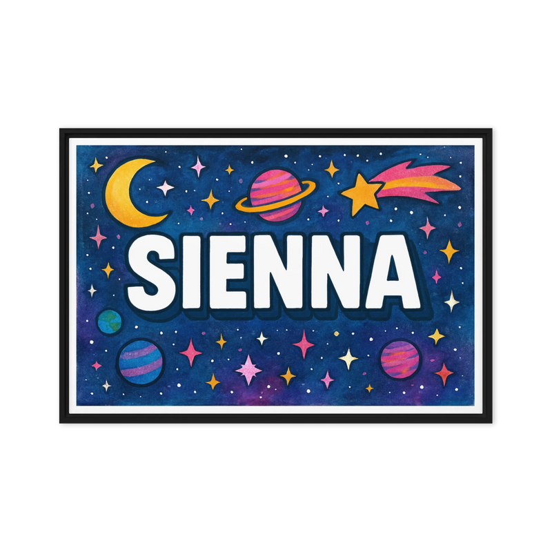 Sienna Name Art - Space Explorers personalized wall print for kids