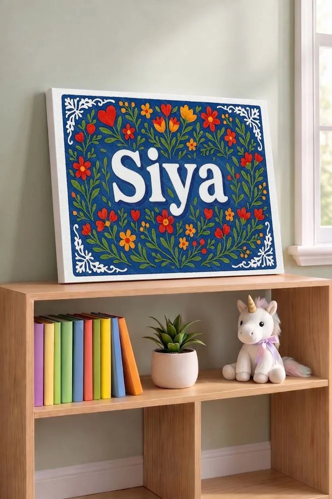 Siya Name Art - Floral Farmhouse personalized wall print for kids
