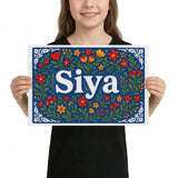 Siya Name Art - Floral Farmhouse personalized wall print for kids