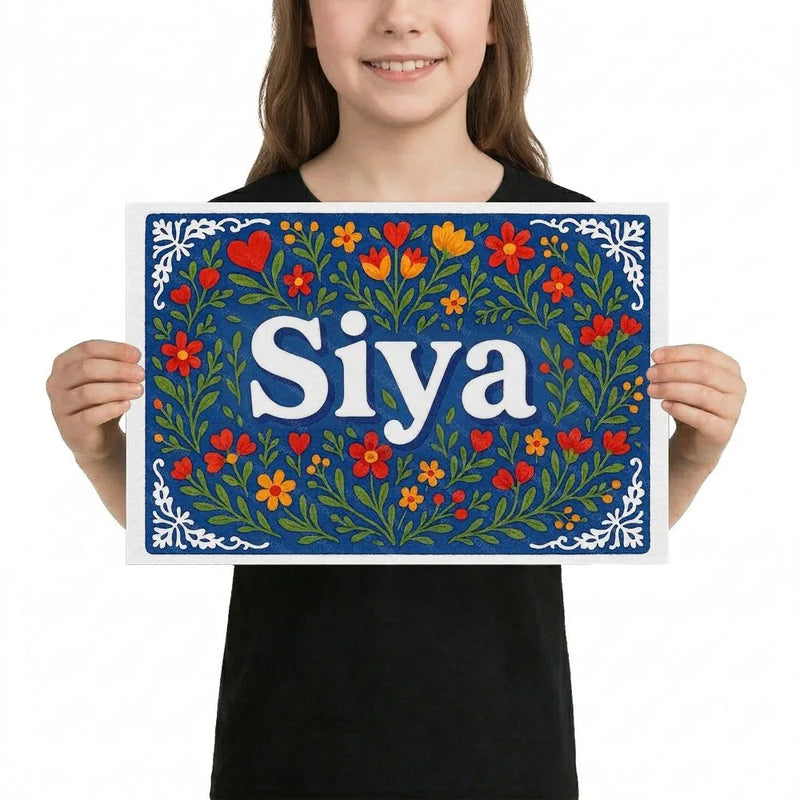 Siya Name Art - Floral Farmhouse personalized wall print for kids