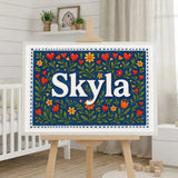 Skyla Name Art - Floral Farmhouse personalized wall print for kids