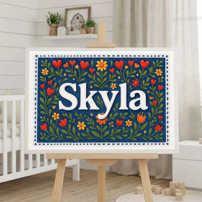 Skyla Name Art - Floral Farmhouse personalized wall print for kids