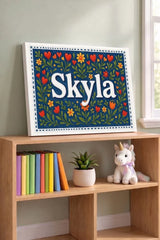 Skyla Name Art - Floral Farmhouse personalized wall print for kids