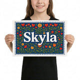 Skyla Name Art - Floral Farmhouse personalized wall print for kids