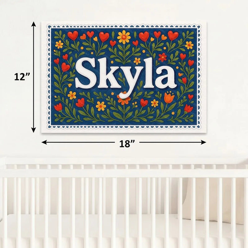 Skyla Name Art - Floral Farmhouse personalized wall print for kids