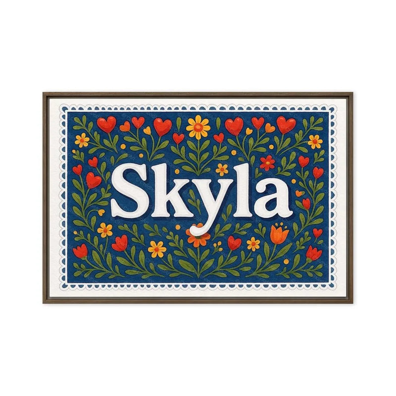 Skyla Name Art - Floral Farmhouse personalized wall print for kids