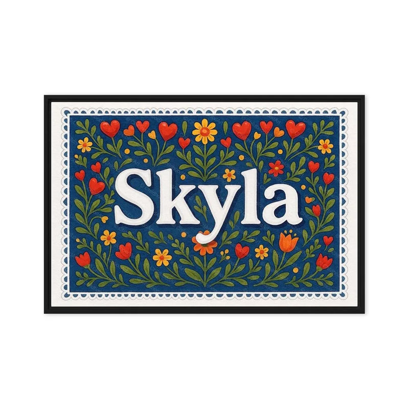 Skyla Name Art - Floral Farmhouse personalized wall print for kids