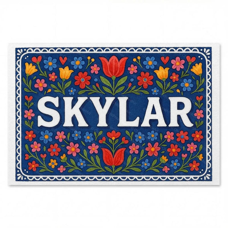 Skylar Name Art - Floral Farmhouse personalized wall print for kids
