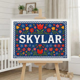 Skylar Name Art - Floral Farmhouse personalized wall print for kids