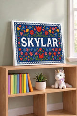 Skylar Name Art - Floral Farmhouse personalized wall print for kids