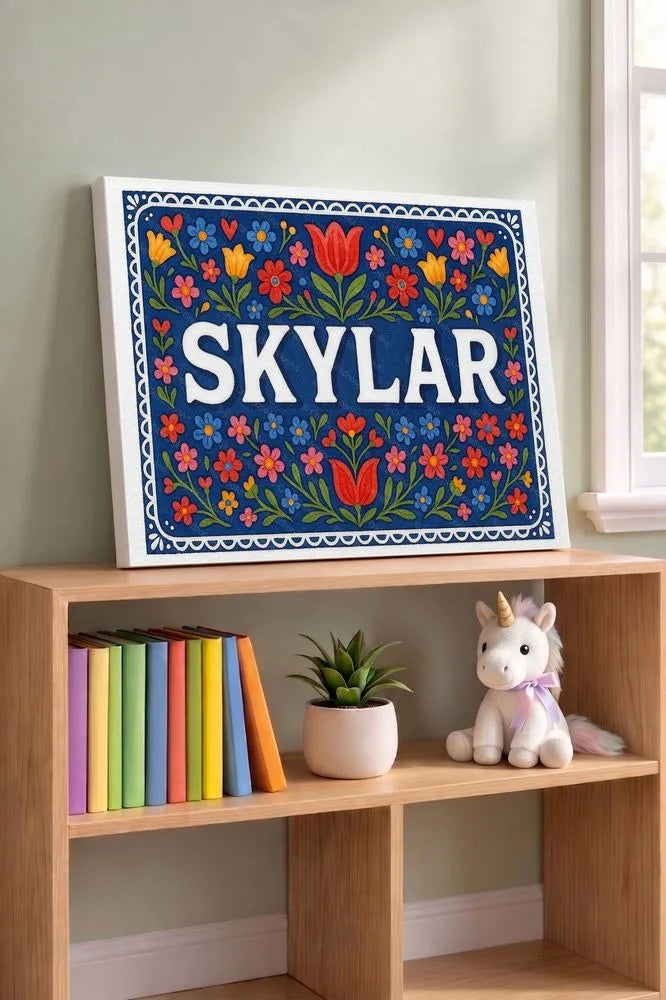 Skylar Name Art - Floral Farmhouse personalized wall print for kids
