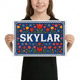 Skylar Name Art - Floral Farmhouse personalized wall print for kids