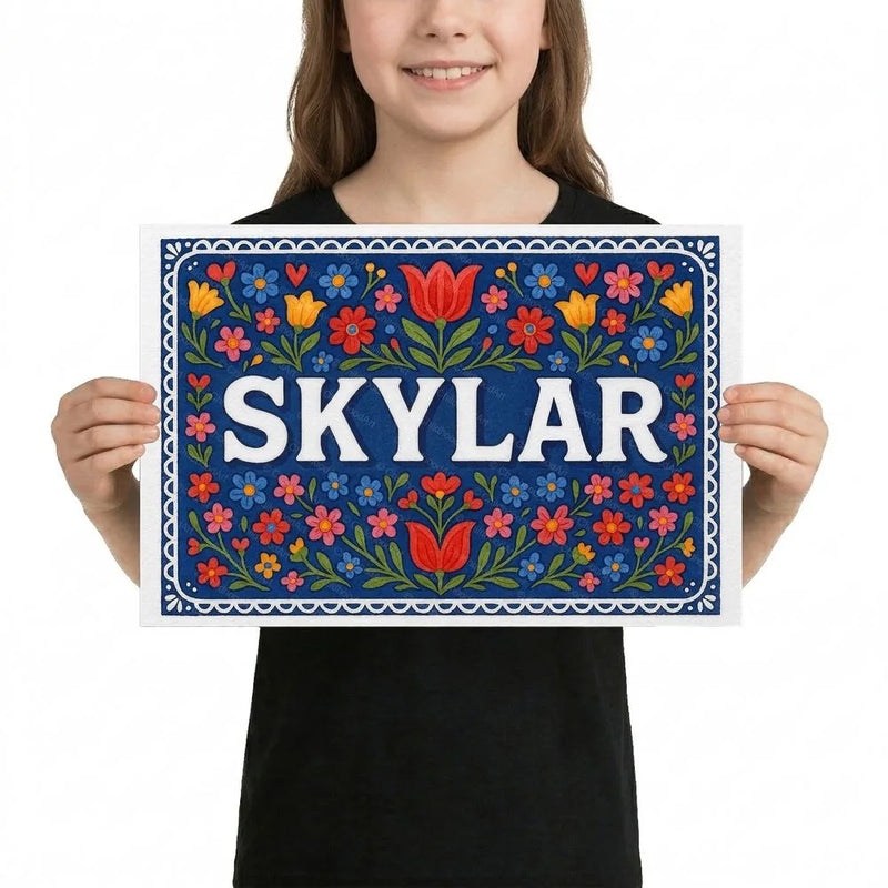 Skylar Name Art - Floral Farmhouse personalized wall print for kids