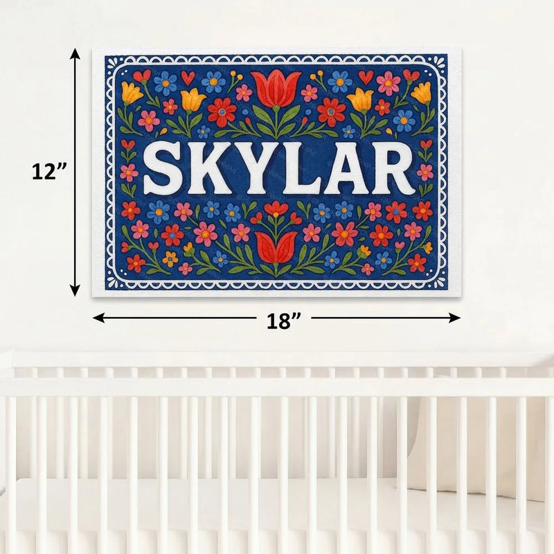 Skylar Name Art - Floral Farmhouse personalized wall print for kids