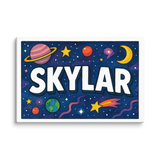Skylar Name Art - Space Explorers personalized wall print for kids