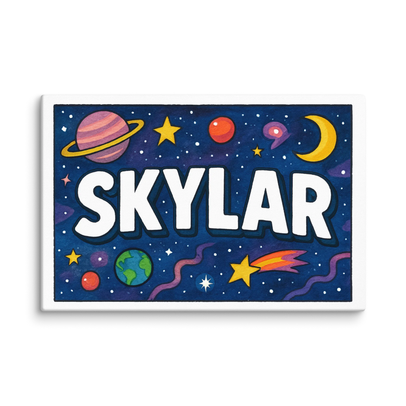 Skylar Name Art - Space Explorers personalized wall print for kids