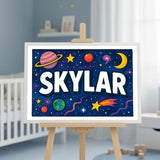 Skylar Name Art - Space Explorers personalized wall print for kids