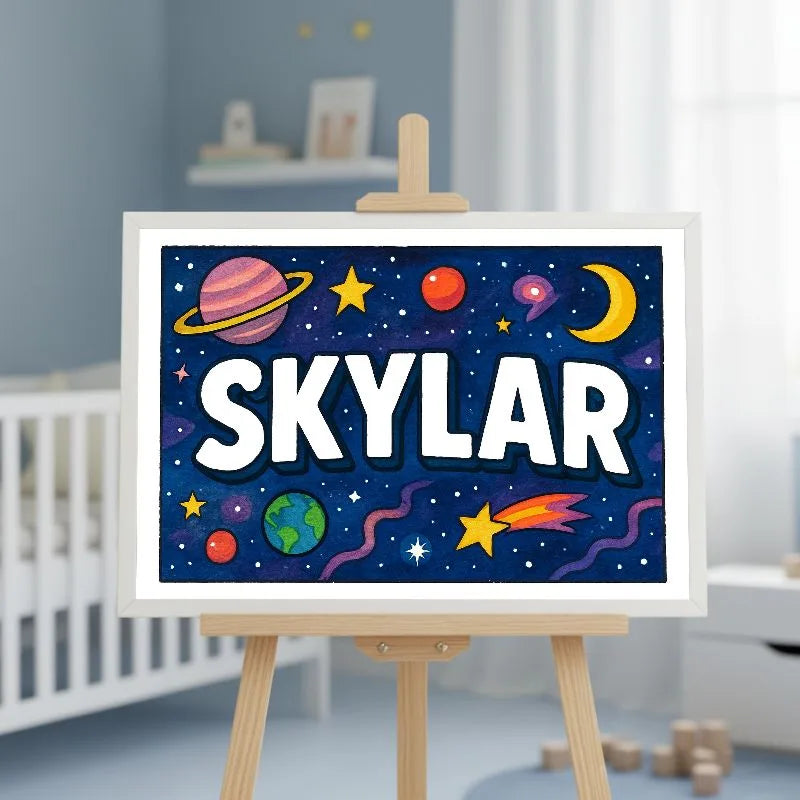Skylar Name Art - Space Explorers personalized wall print for kids