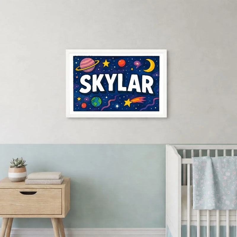 Skylar Name Art - Space Explorers personalized wall print for kids