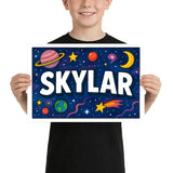 Skylar Name Art - Space Explorers personalized wall print for kids
