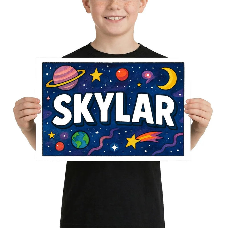 Skylar Name Art - Space Explorers personalized wall print for kids